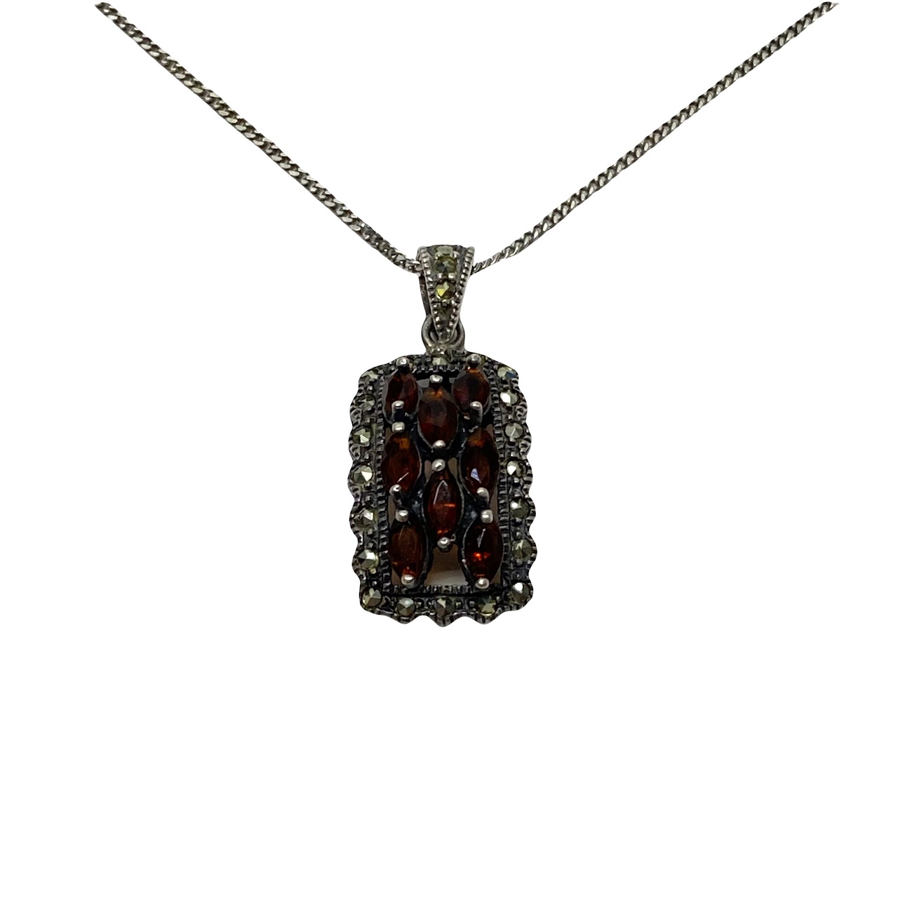 Sterling Silver, Garnet & Marcasite Necklace