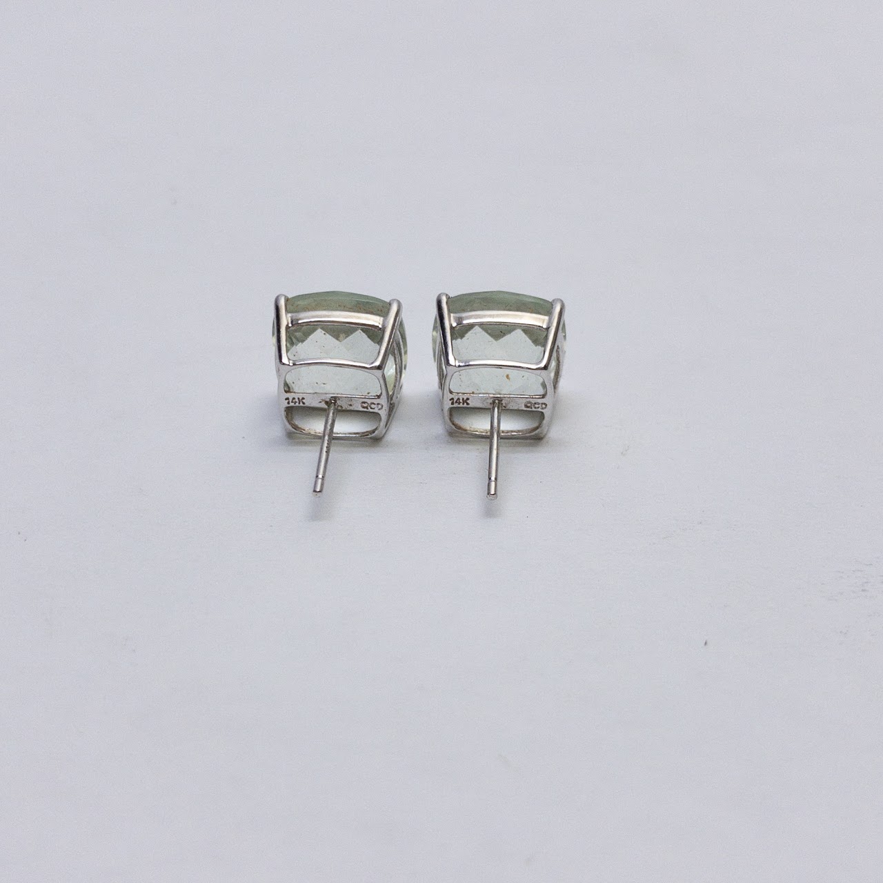 14K White Gold and Pale Blue Stone Earrings