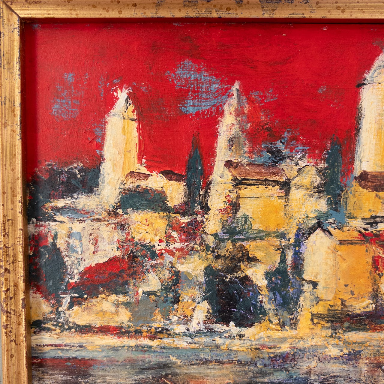 Cityscape and Reflection Signed Expressionist Style Oil Painting