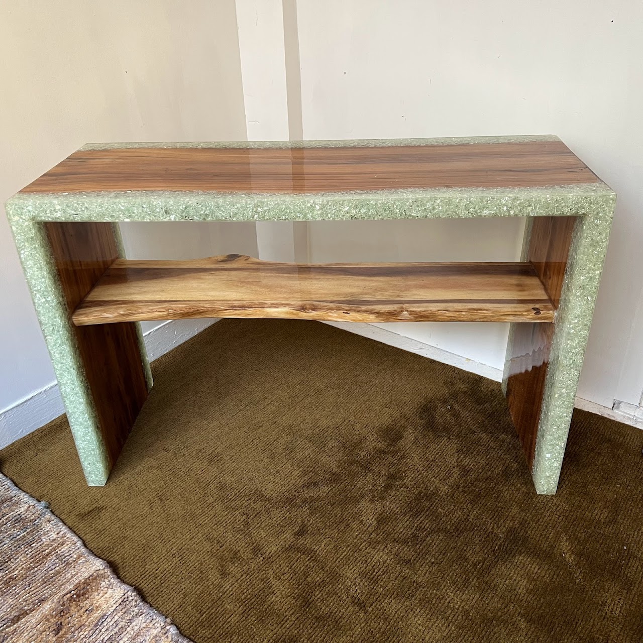 Made Goods Emiyn Natural Suar Wood and Crystal Console Table