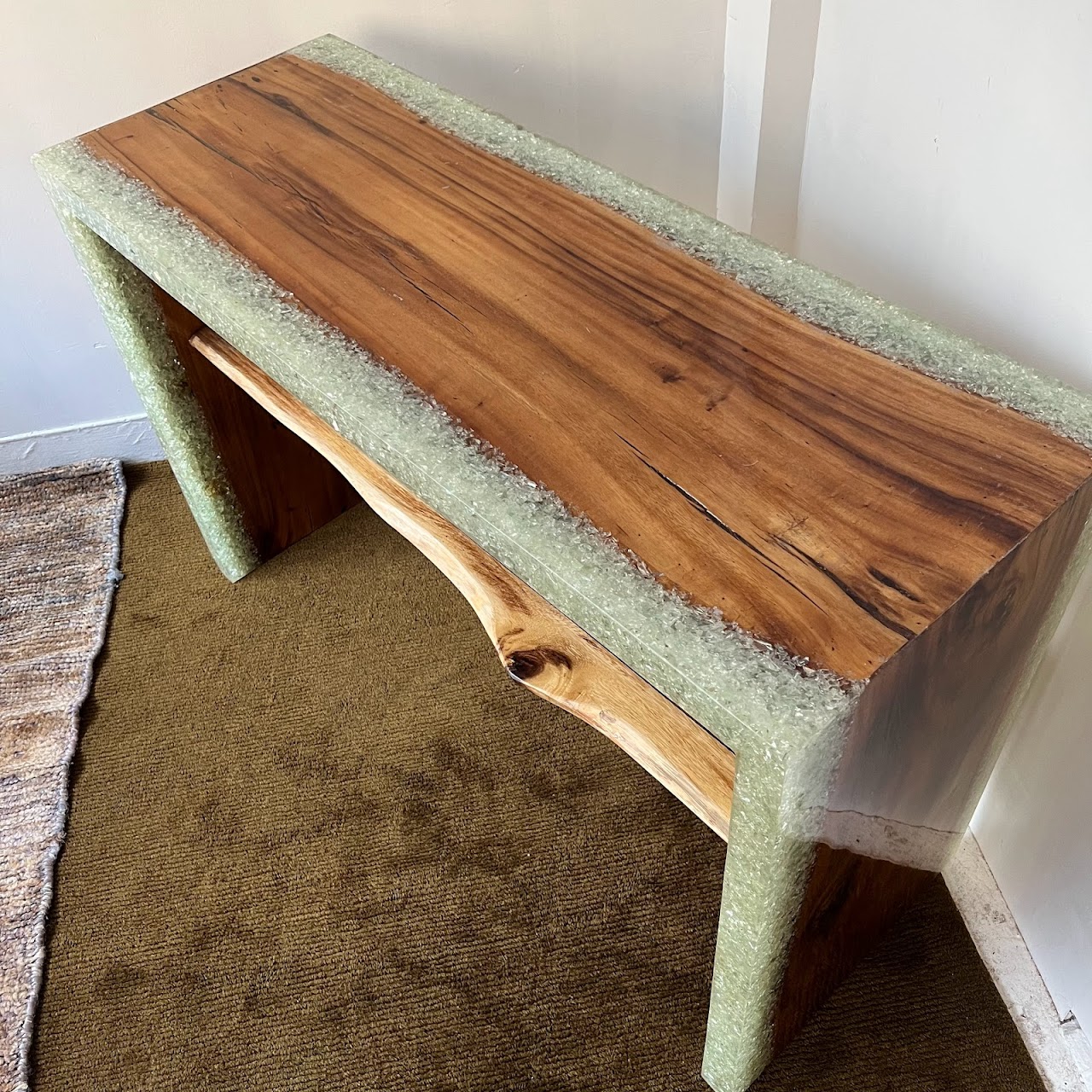 Made Goods Emiyn Natural Suar Wood and Crystal Console Table