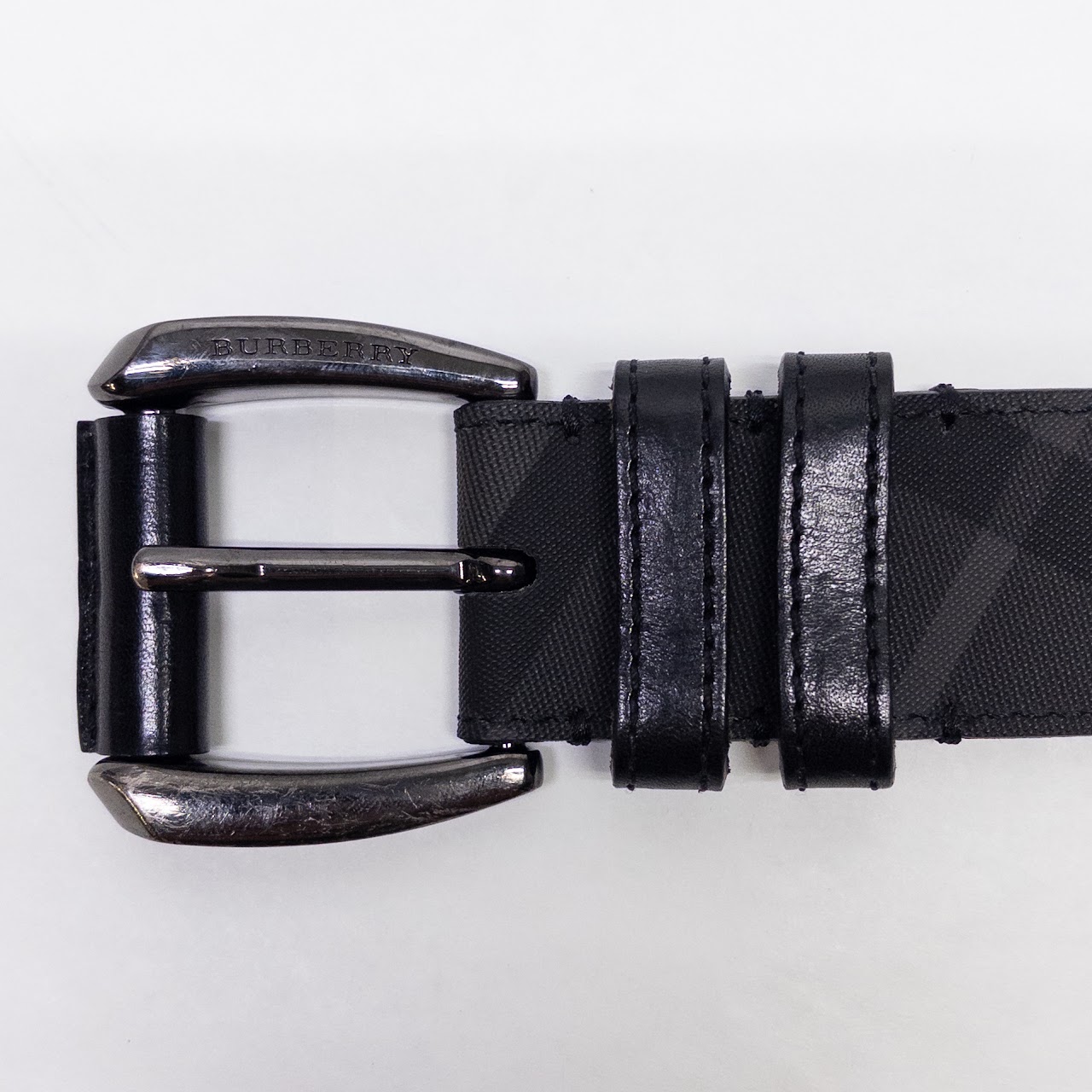 Burberry Leather & Canvas Check Belt