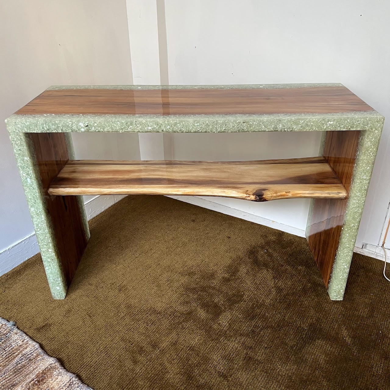 Made Goods Emiyn Natural Suar Wood and Crystal Console Table