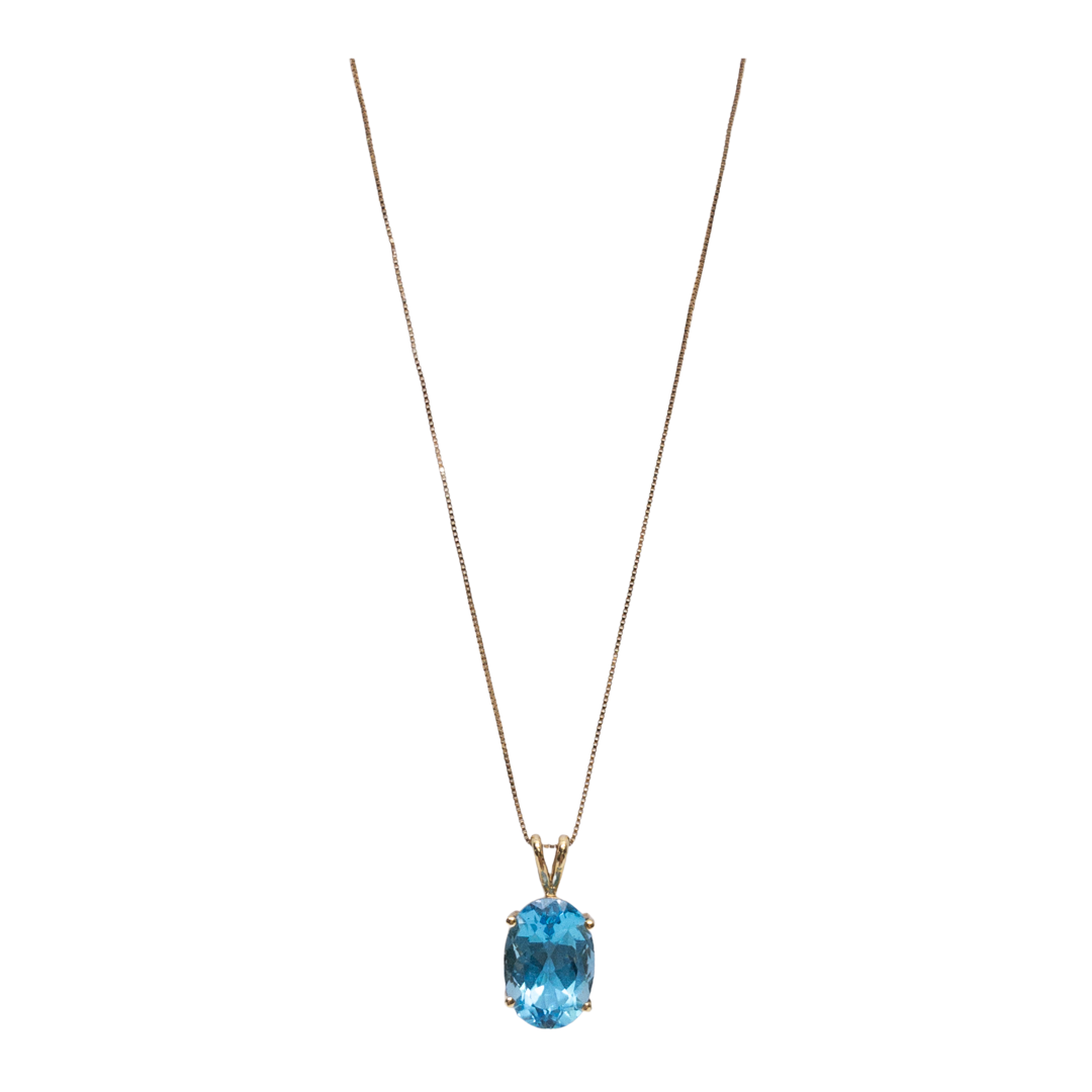 14K Gold and Blue Stone Pendant Necklace