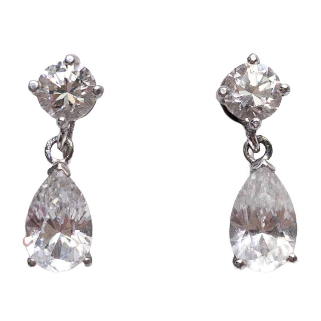 14K White Gold and Clear Stone Pendant Earrings