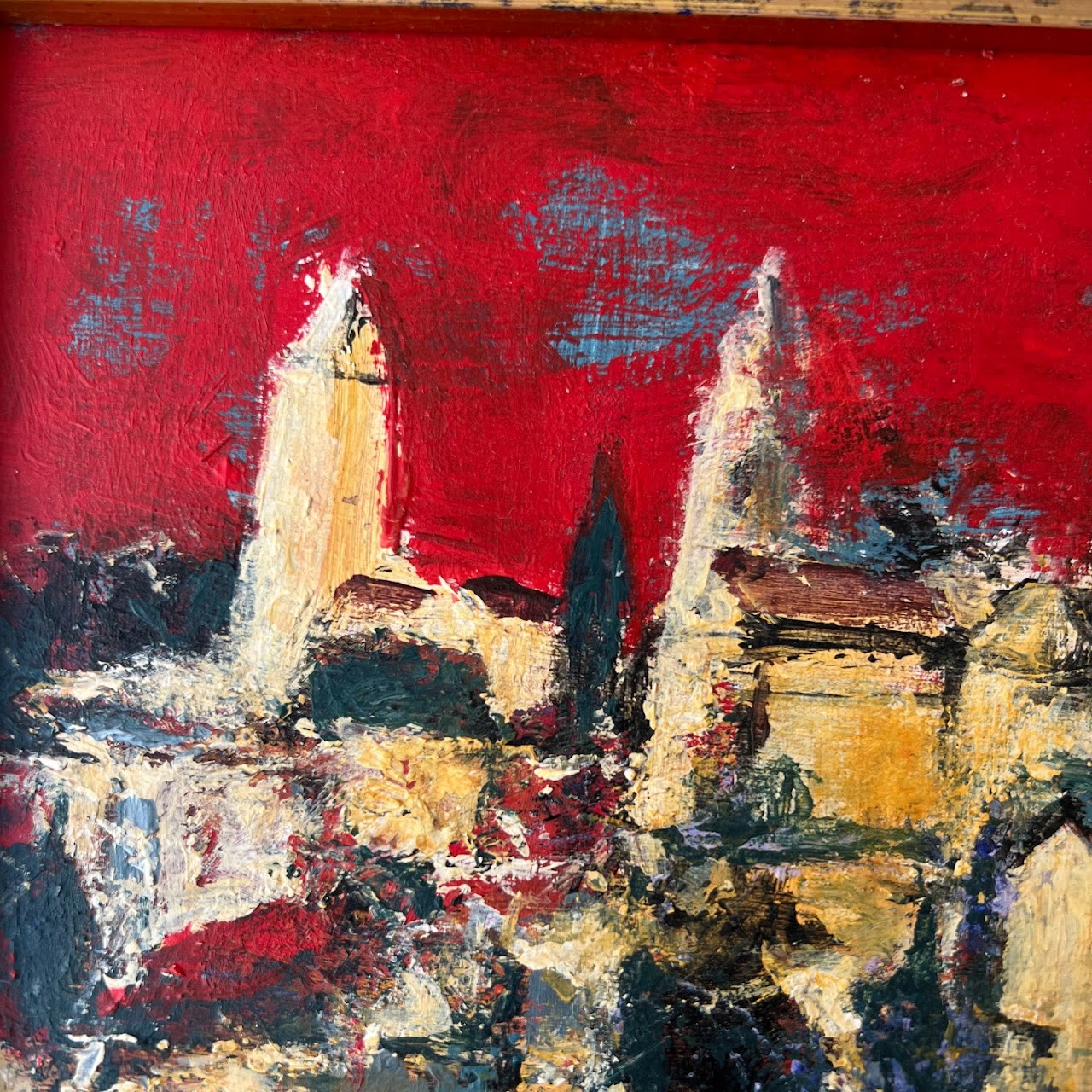 Cityscape and Reflection Signed Expressionist Style Oil Painting