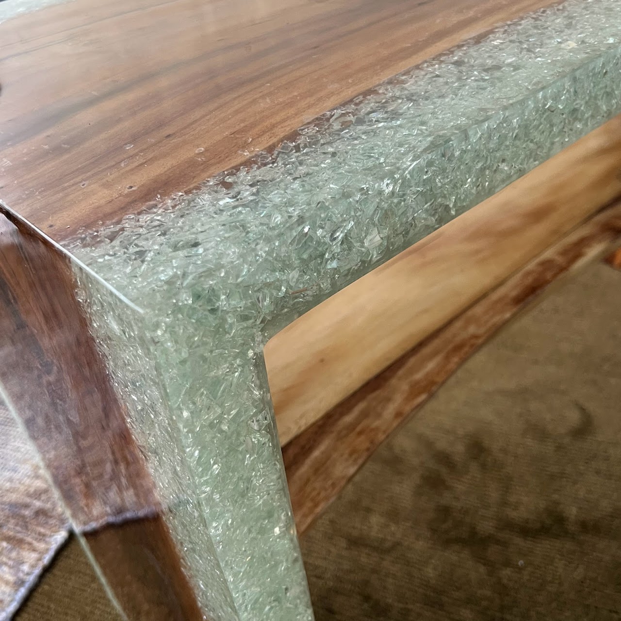 Made Goods Emiyn Natural Suar Wood and Crystal Console Table