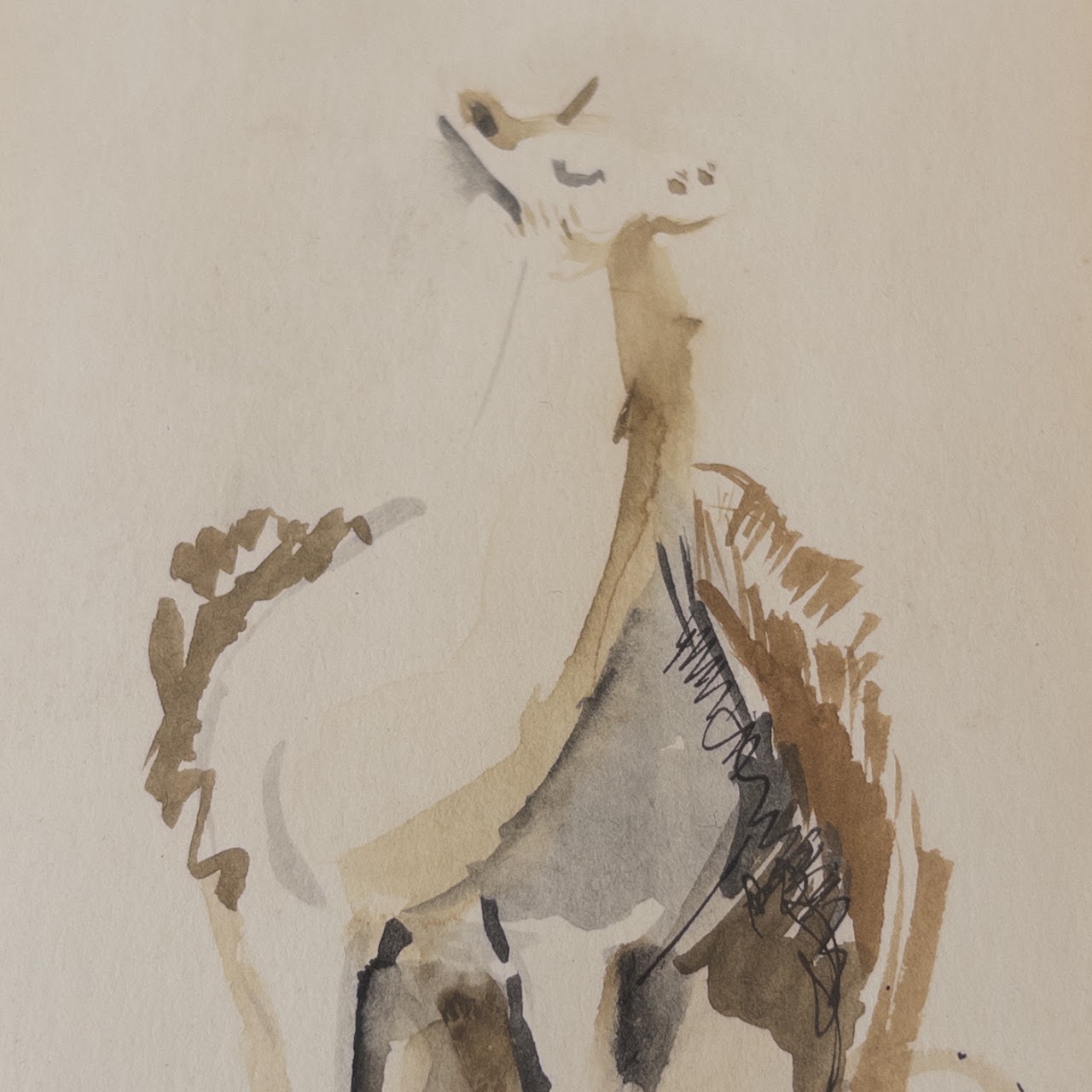 Camel and Rider Mid-Century Ink and Watercolor Painting