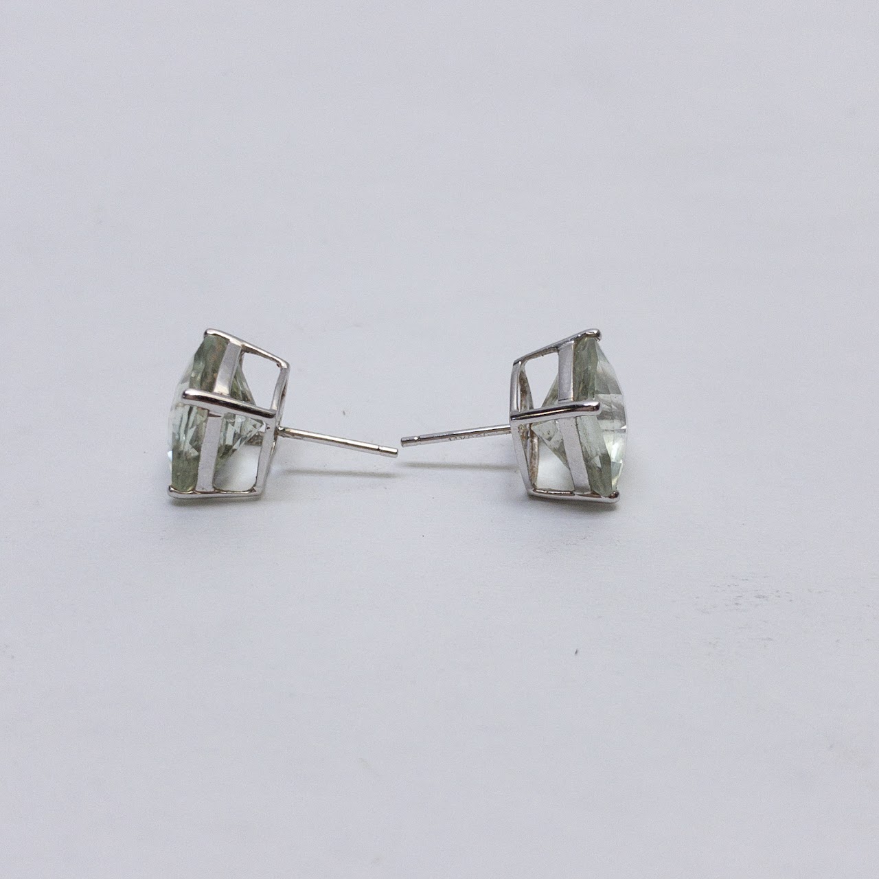 14K White Gold and Pale Blue Stone Earrings