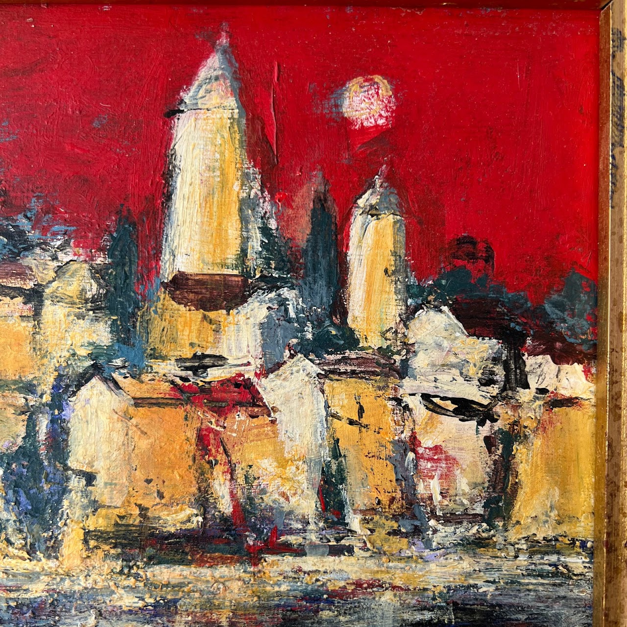 Cityscape and Reflection Signed Expressionist Style Oil Painting