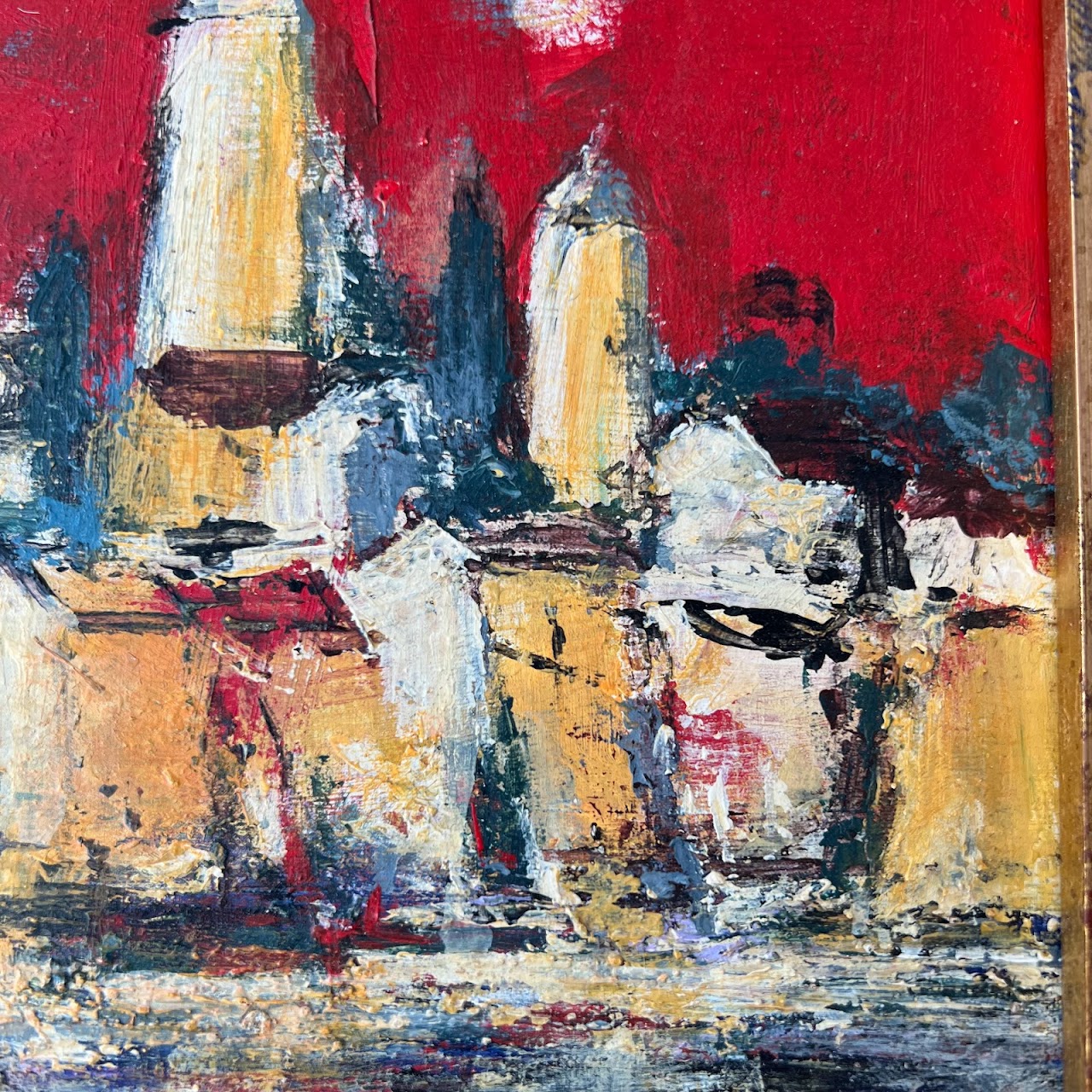 Cityscape and Reflection Signed Expressionist Style Oil Painting