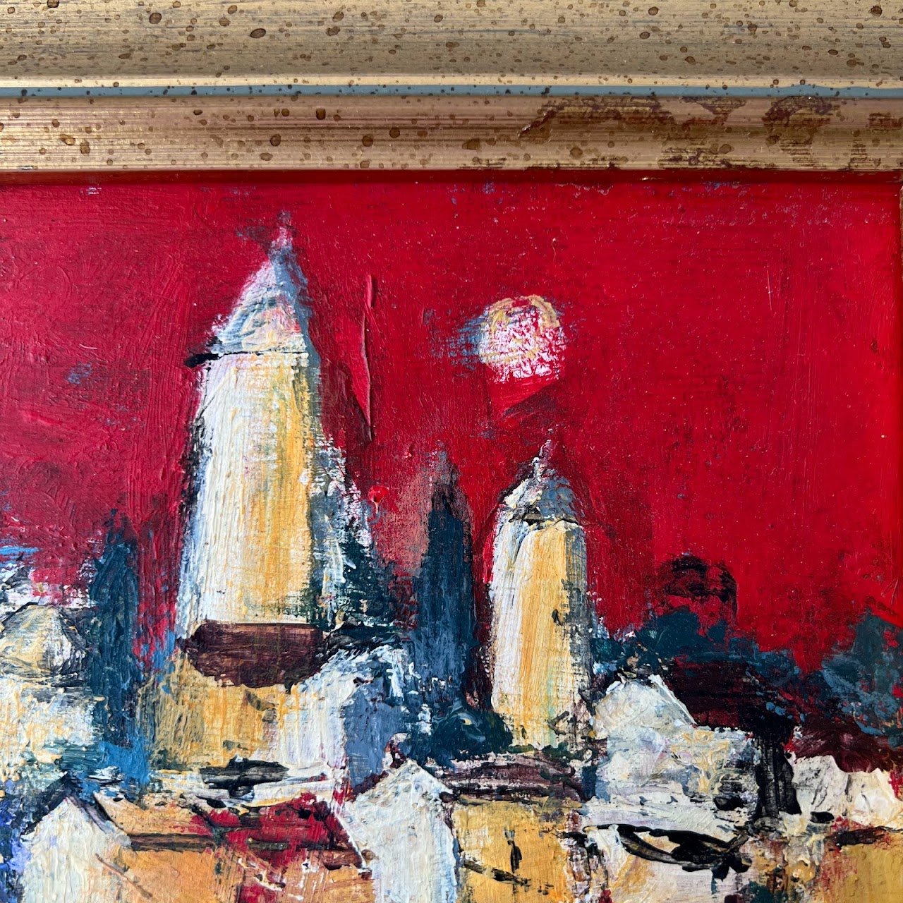 Cityscape and Reflection Signed Expressionist Style Oil Painting