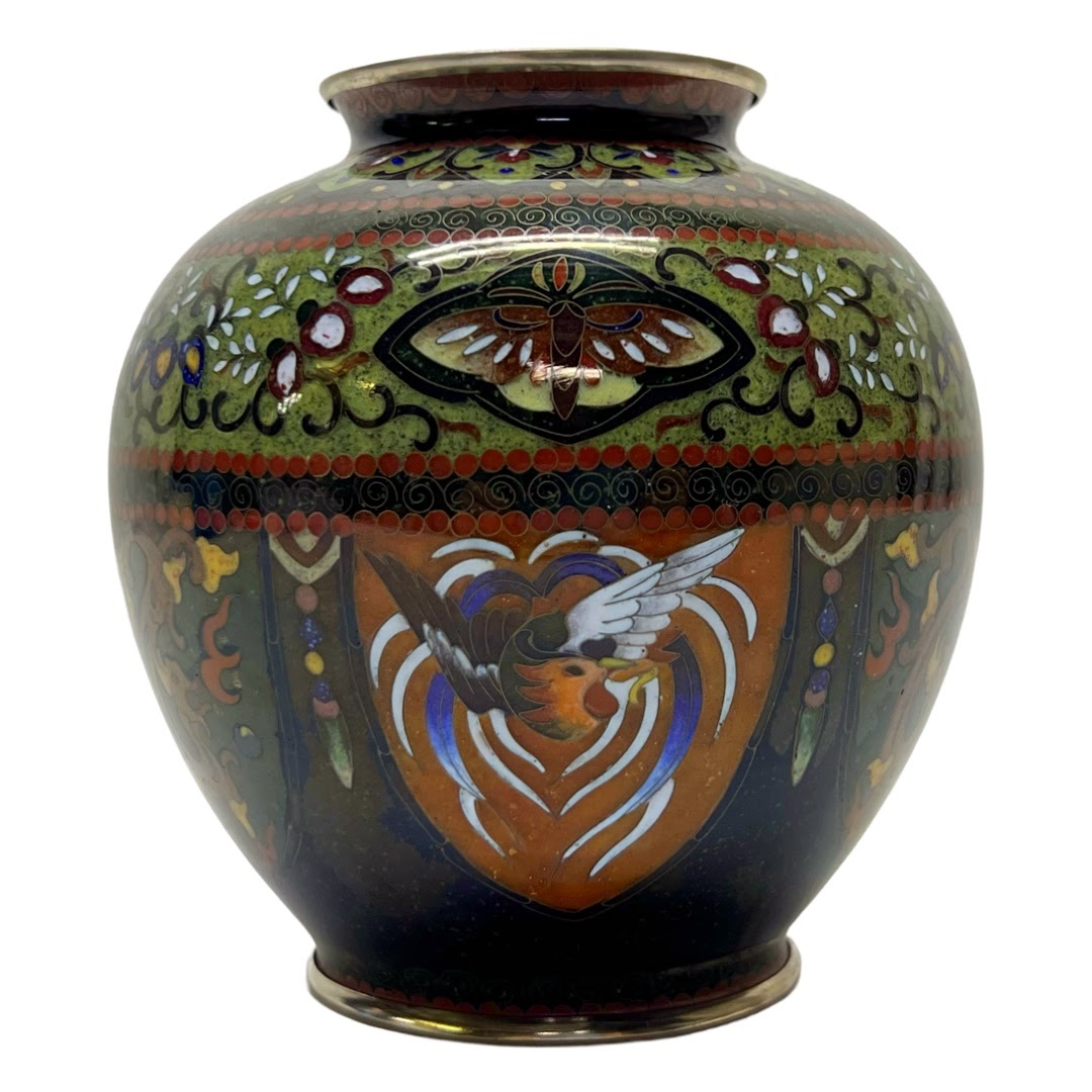 Japanese Cloisonné  Butterfly & Bird Vase