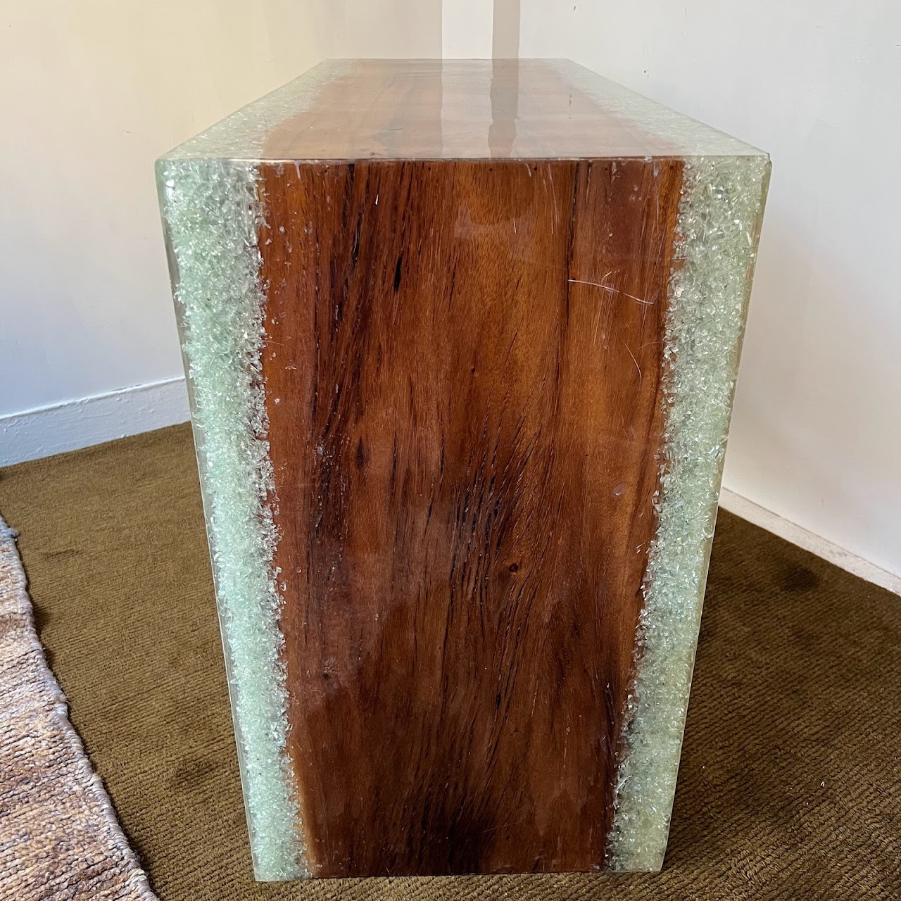 Made Goods Emiyn Natural Suar Wood and Crystal Console Table