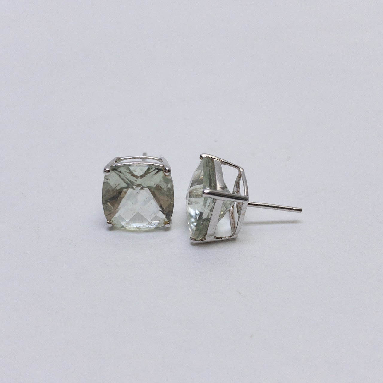 14K White Gold and Pale Blue Stone Earrings