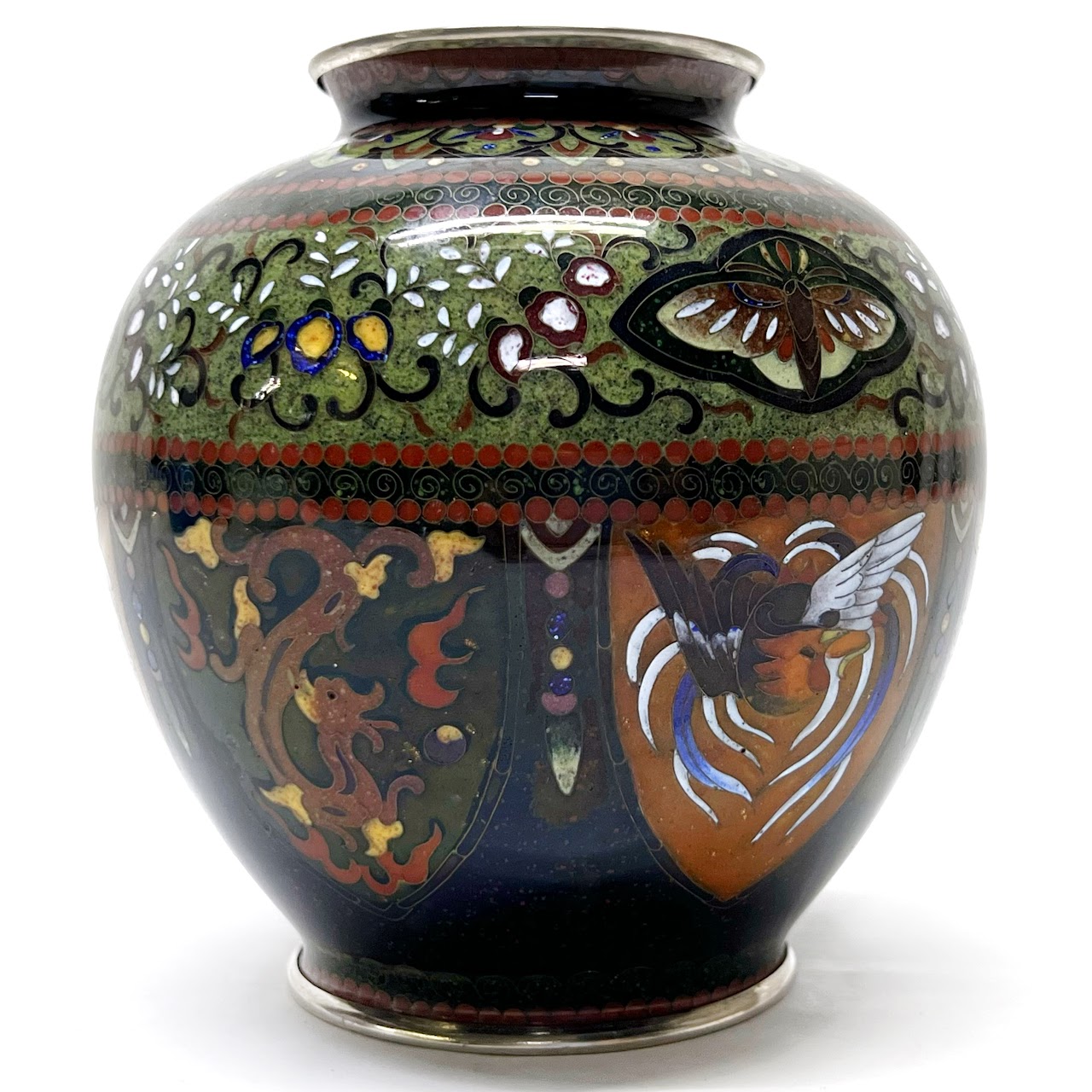 Japanese Cloisonné  Butterfly & Bird Vase