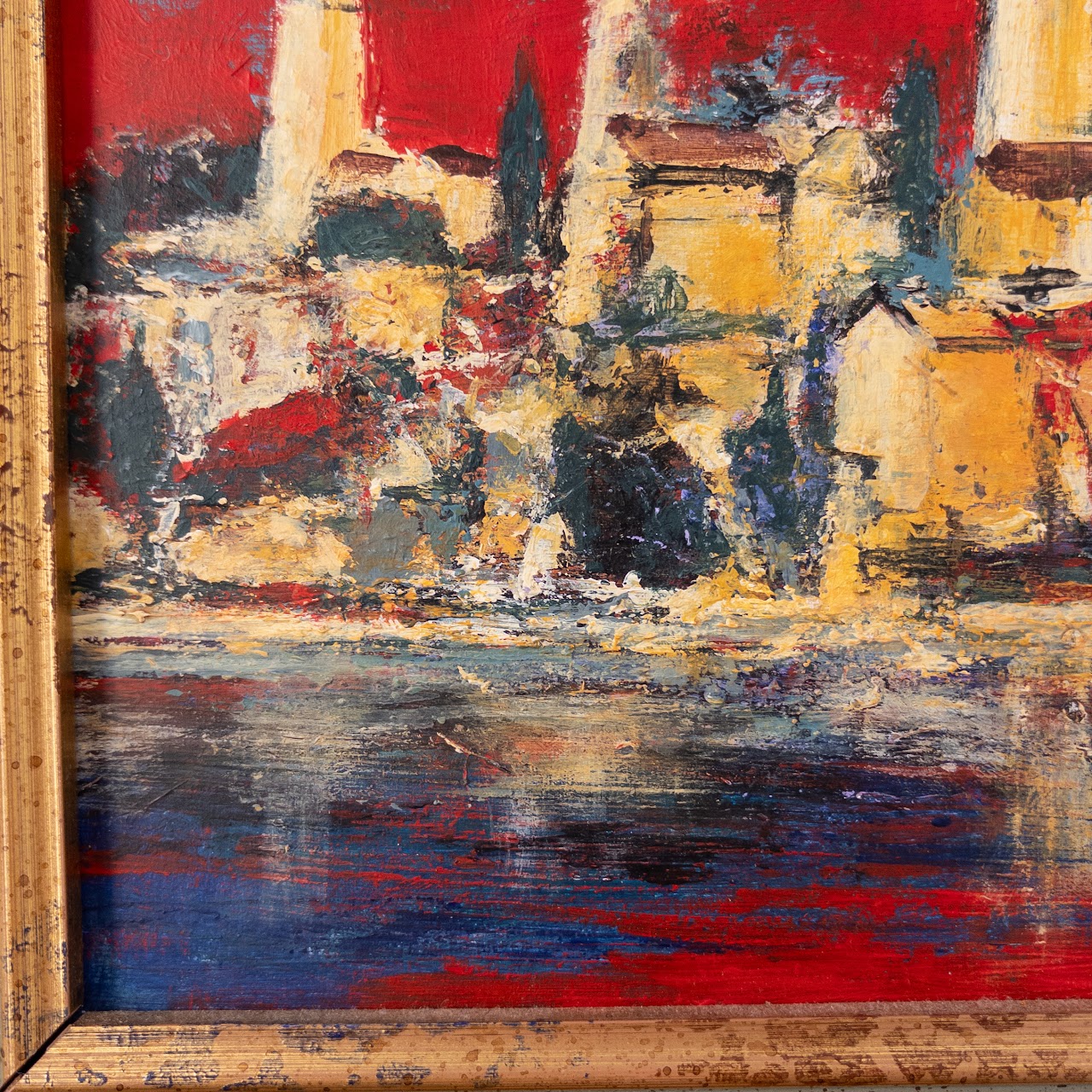 Cityscape and Reflection Signed Expressionist Style Oil Painting