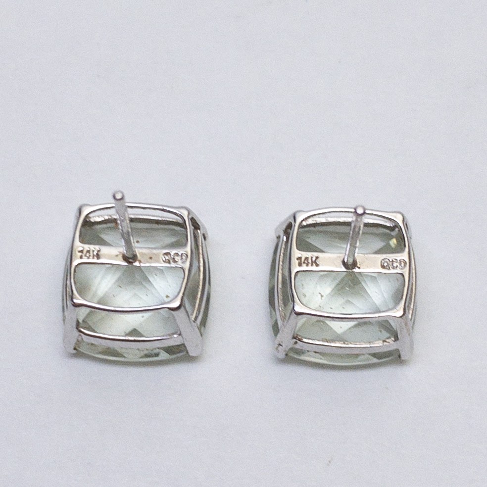 14K White Gold and Pale Blue Stone Earrings