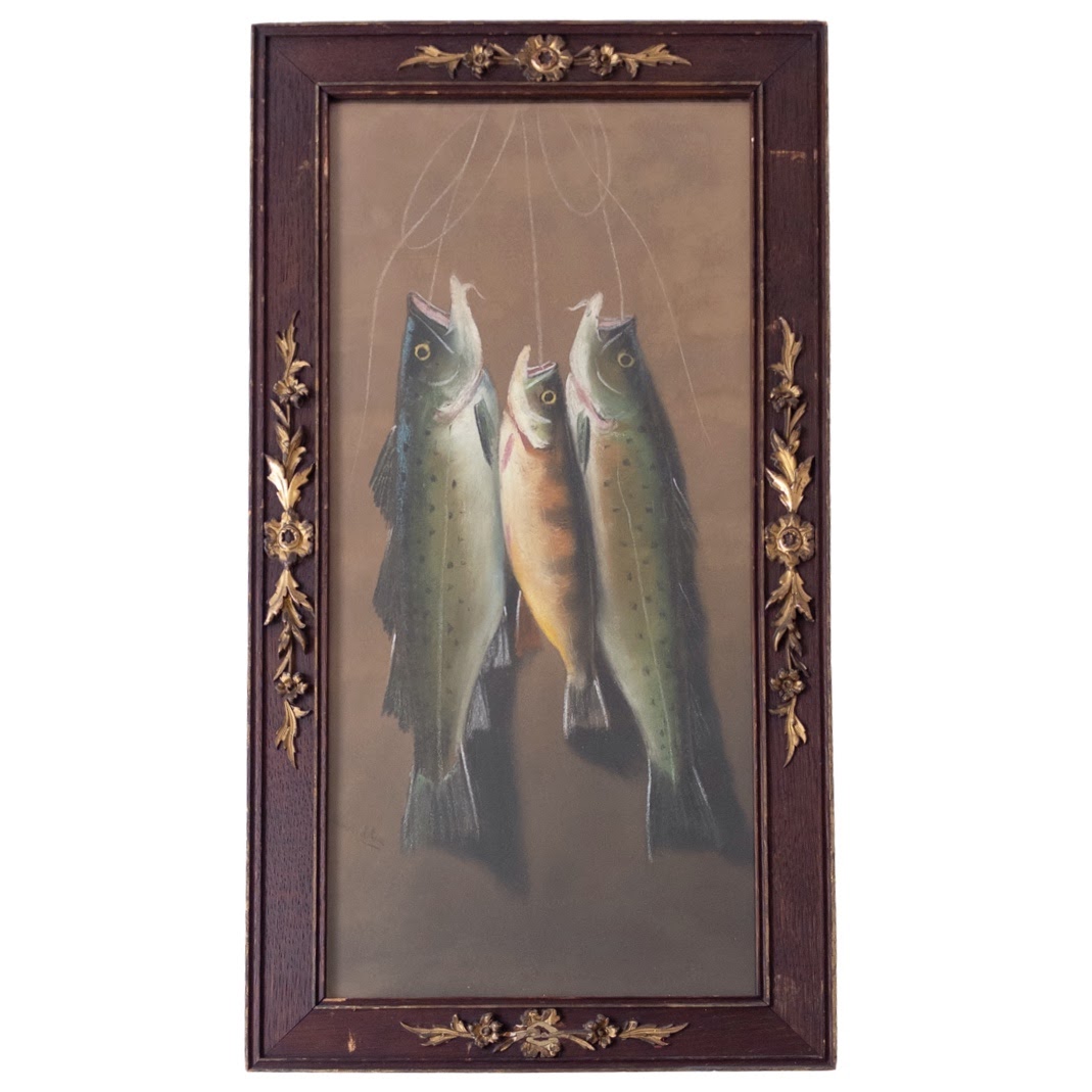 Chandler Signed Early 20th C. Fish Pastel Drawing