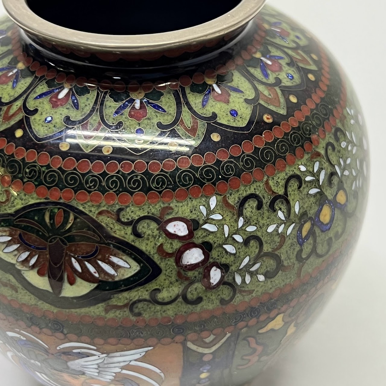 Japanese Cloisonné  Butterfly & Bird Vase