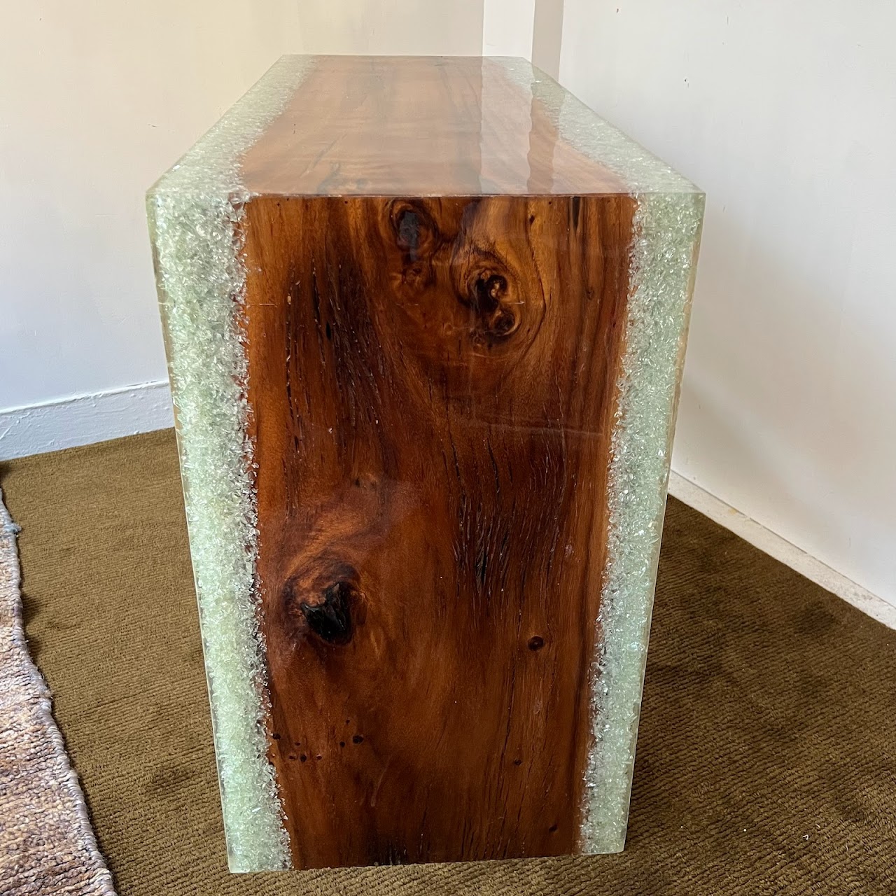 Made Goods Emiyn Natural Suar Wood and Crystal Console Table