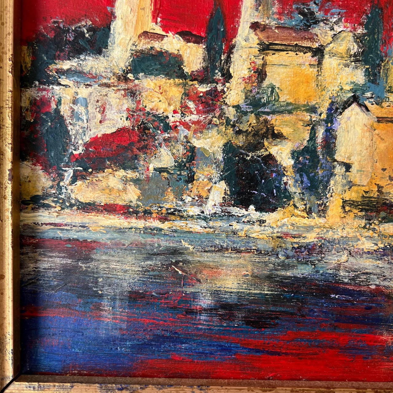 Cityscape and Reflection Signed Expressionist Style Oil Painting