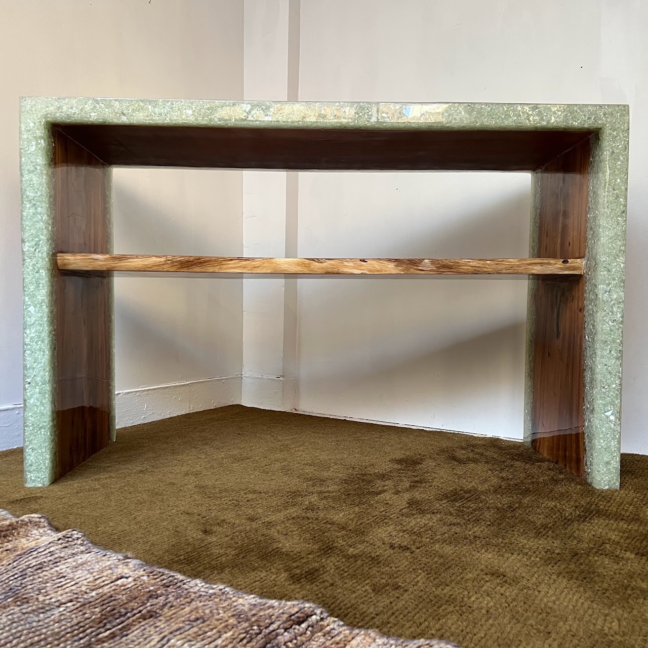 Made Goods Emiyn Natural Suar Wood and Crystal Console Table