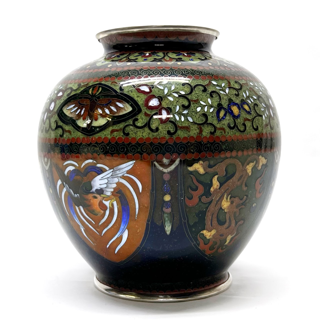 Japanese Cloisonné  Butterfly & Bird Vase