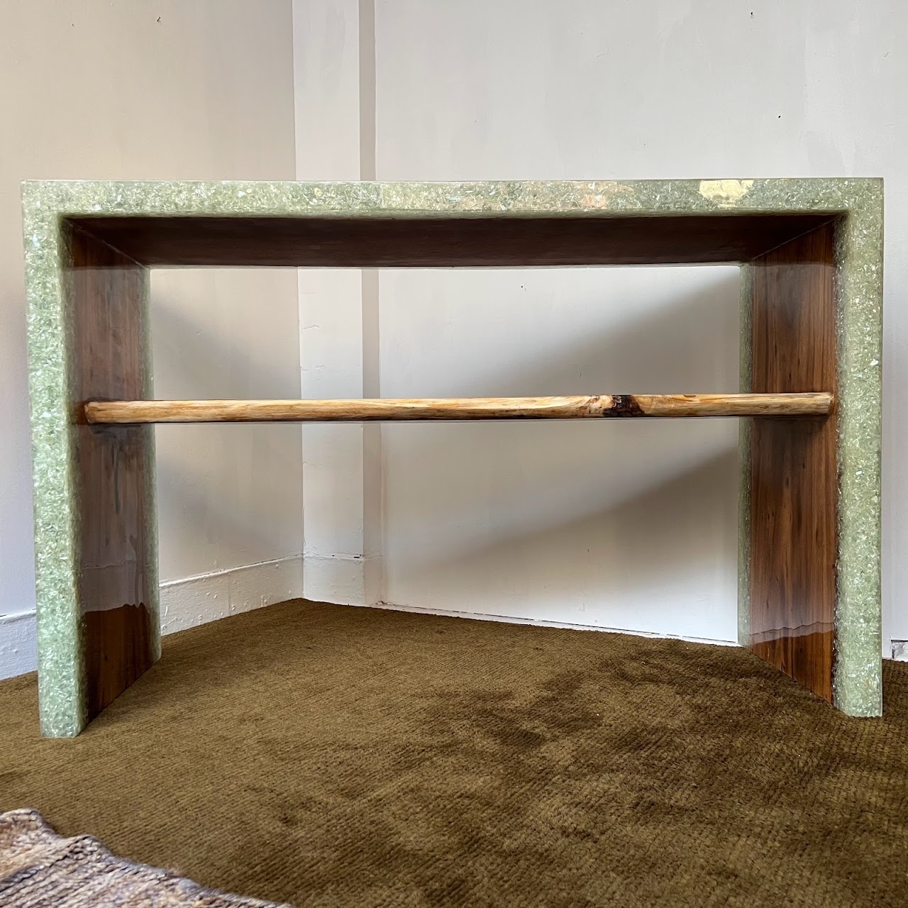 Made Goods Emiyn Natural Suar Wood and Crystal Console Table