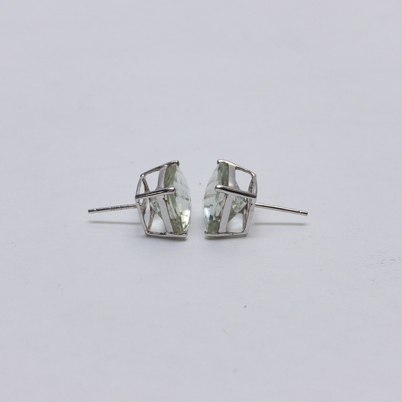 14K White Gold and Pale Blue Stone Earrings