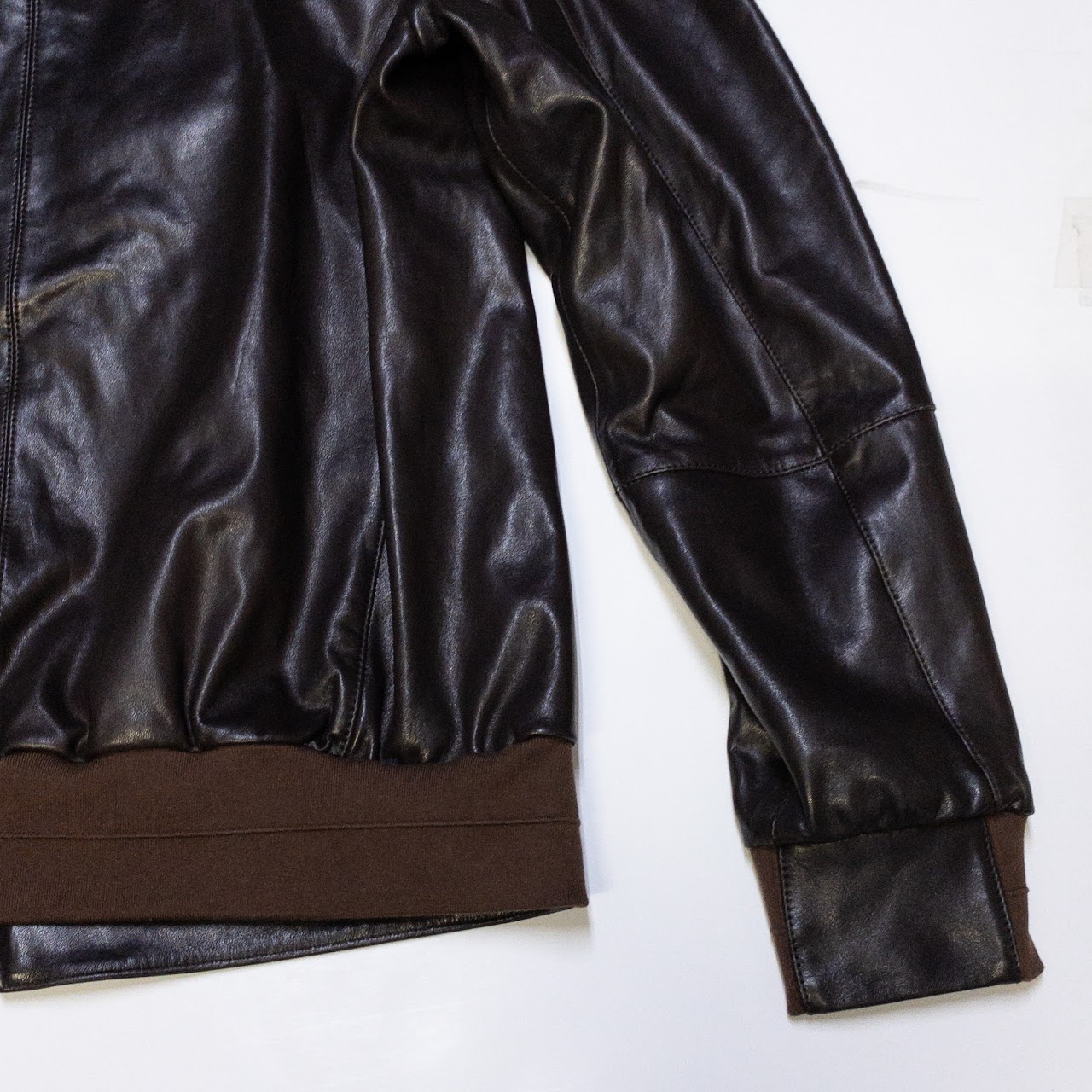 Brunello Cucinelli Brown Leather Bomber Jacket