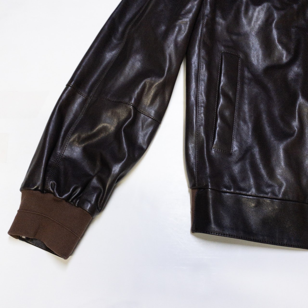 Brunello Cucinelli Brown Leather Bomber Jacket