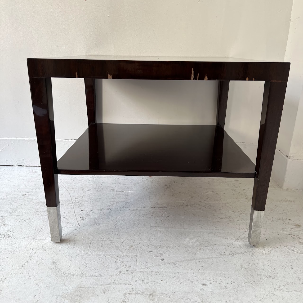 Modern Circle Inlaid Two Tier End Table