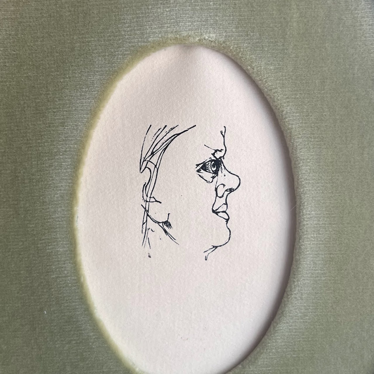 Ink Portrait Drawing in Vintage Oval Frame