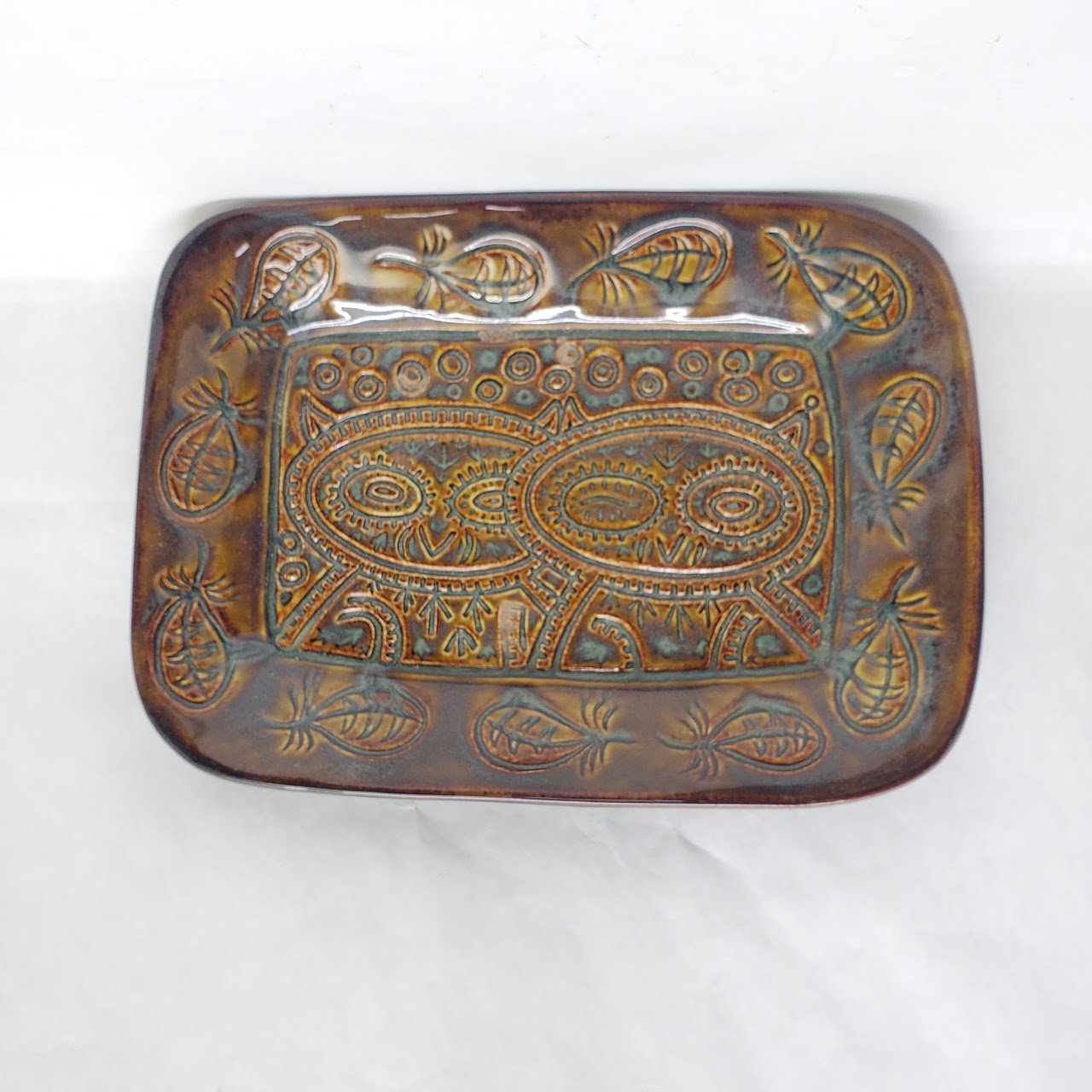 Rookwood Pottery Signed Modernist Owl Stoneware Tray