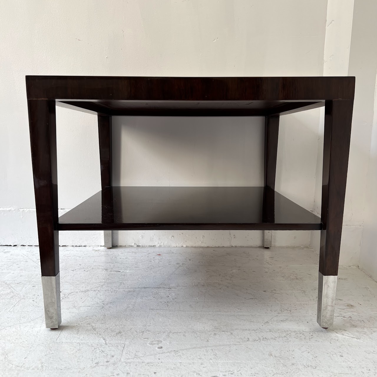 Modern Circle Inlaid Two Tier End Table