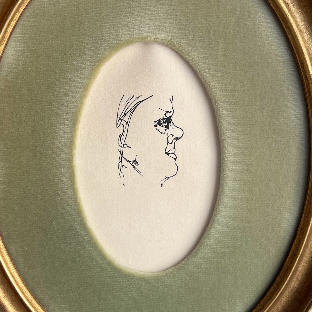 Ink Portrait Drawing in Vintage Oval Frame