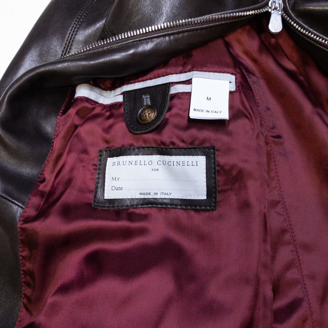 Brunello Cucinelli Brown Leather Bomber Jacket