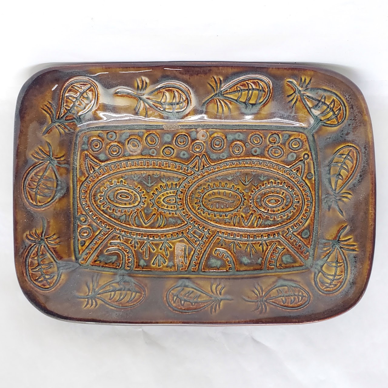 Rookwood Pottery Signed Modernist Owl Stoneware Tray