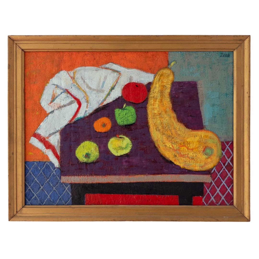 Josef Zenk 'Fruit & Vegetables' Signed Modernist Still Life Oil Painting