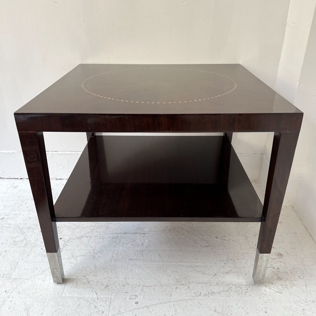 Modern Circle Inlaid Two Tier End Table