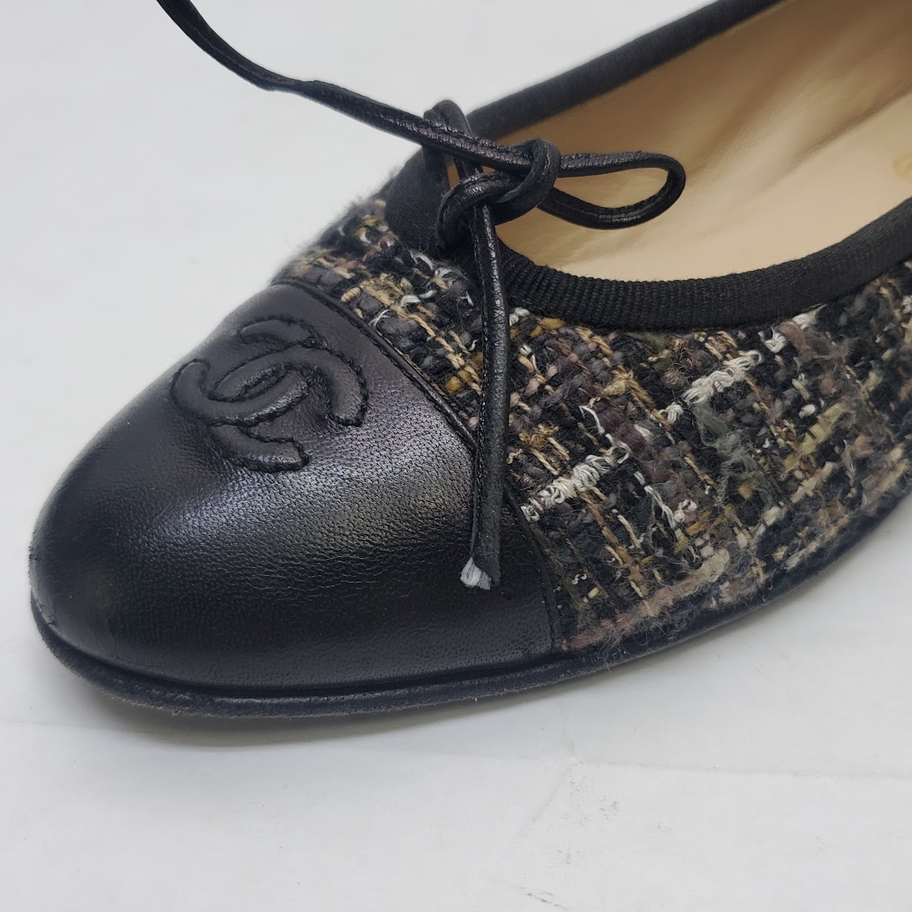 Chanel Bouclé & Leather Ballet Flats