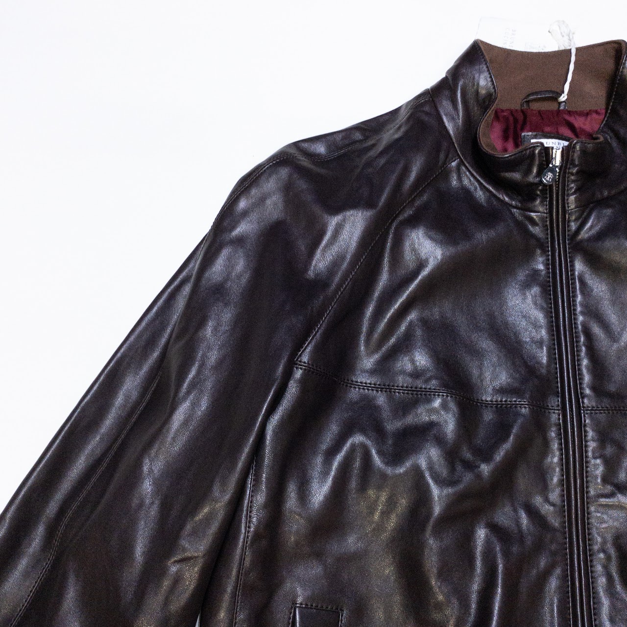 Brunello Cucinelli Brown Leather Bomber Jacket