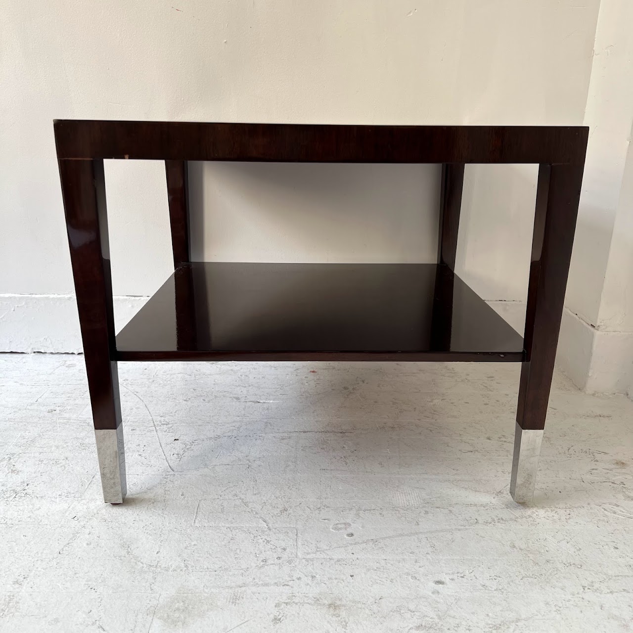 Modern Circle Inlaid Two Tier End Table