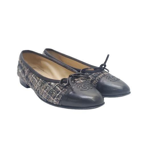 Chanel Bouclé & Leather Ballet Flats