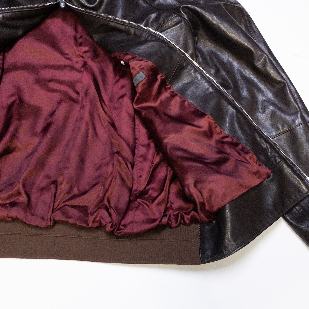 Brunello Cucinelli Brown Leather Bomber Jacket