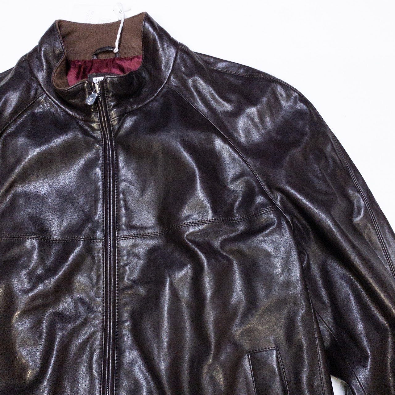 Brunello Cucinelli Brown Leather Bomber Jacket