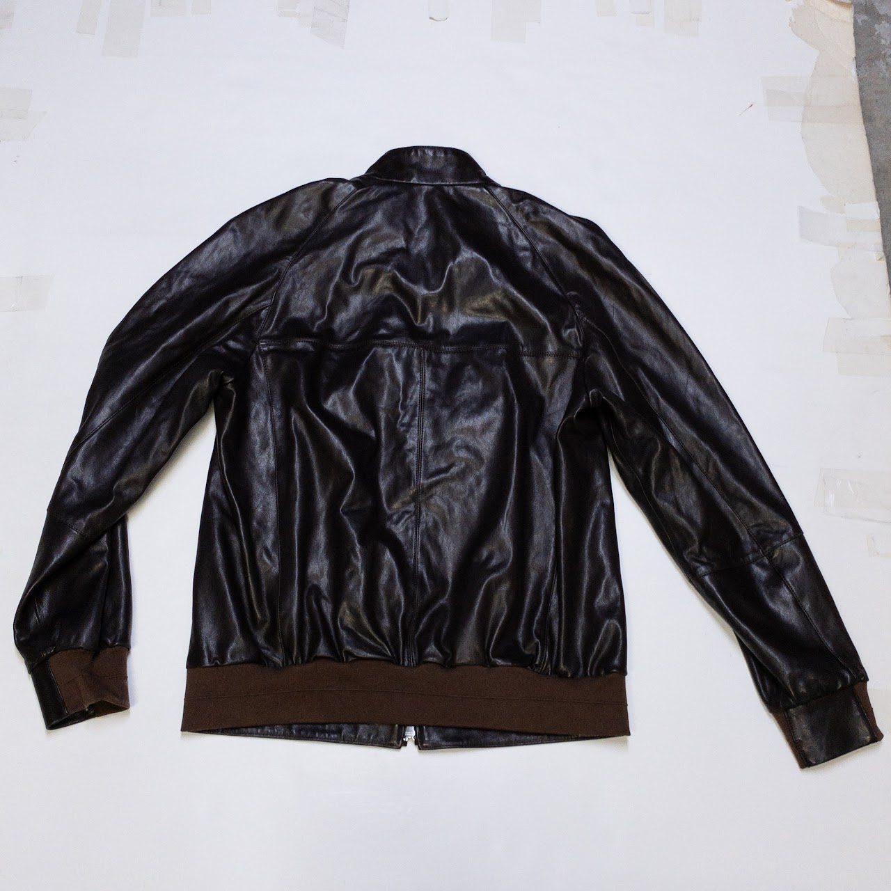 Brunello Cucinelli Brown Leather Bomber Jacket