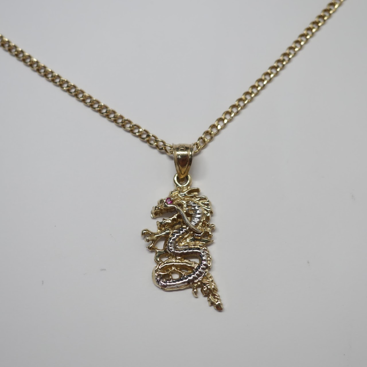 14K Gold Dragon Pendant Necklace