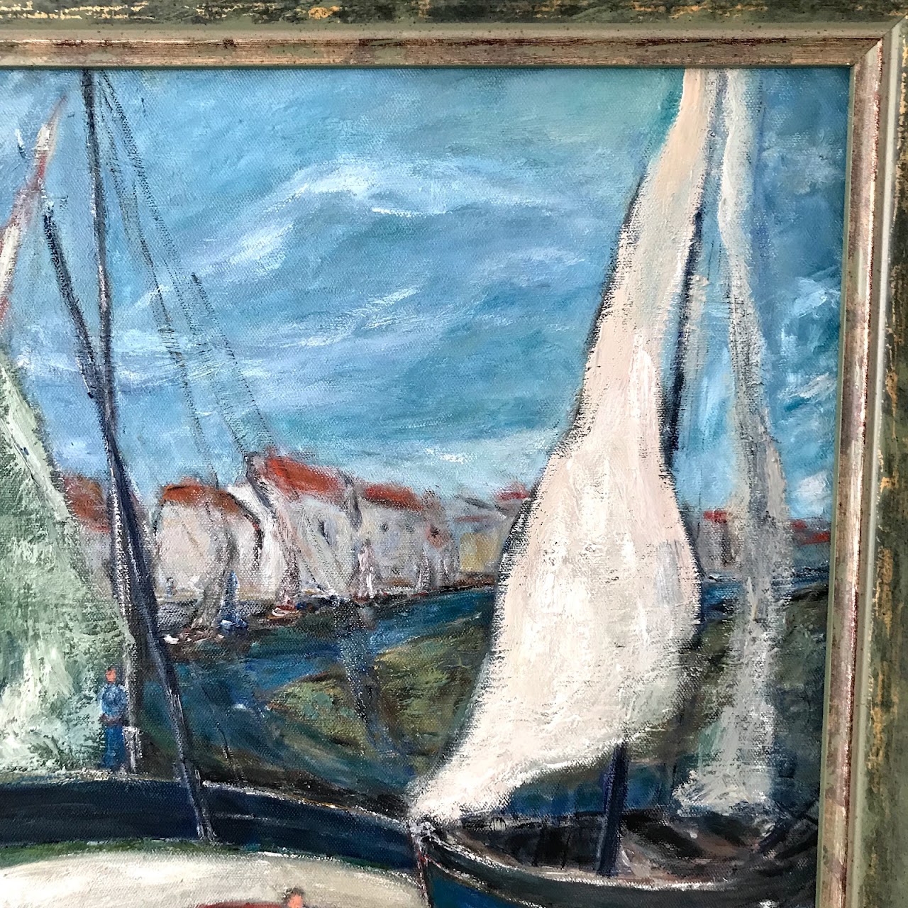 'Le Port' Contemporary Signed Oil Painting